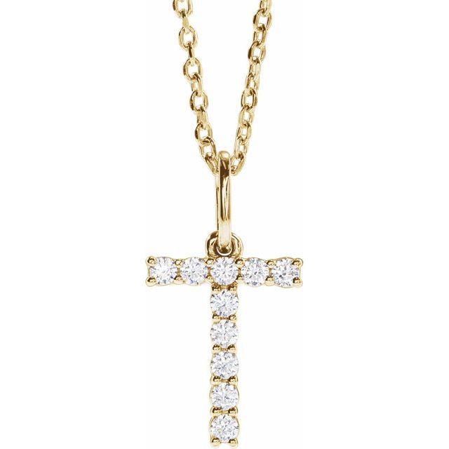 14K Yellow 1/6 CTW Lab-Grown Diamond Initial T 16-18" Necklace