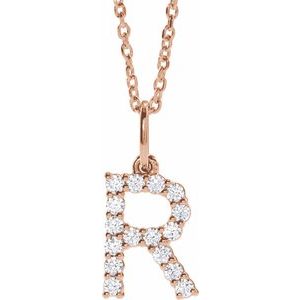 14K Rose 1/4 CTW Lab-Grown Diamond Initial R 16-18" Necklace