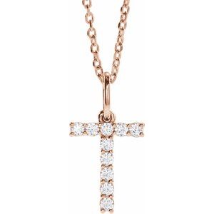 14K Rose 1/6 CTW Lab-Grown Diamond Initial T 16-18" Necklace