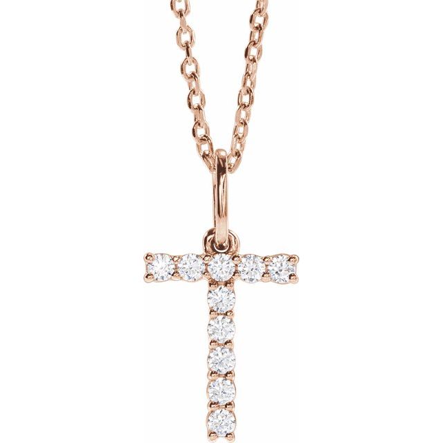 14K Rose 1/6 CTW Lab-Grown Diamond Initial T 16-18" Necklace