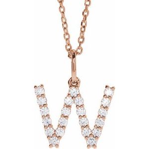 14K Rose 1/3 CTW Lab-Grown Diamond Initial W 16-18" Necklace