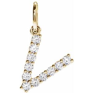 14K Yellow 1/5 CTW Lab-Grown Diamond Initial V Pendant