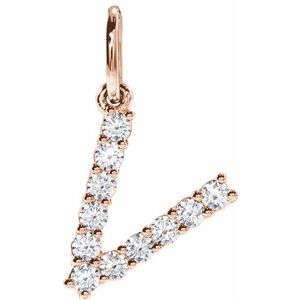 14K Rose 1/5 CTW Lab-Grown Diamond Initial V Pendant