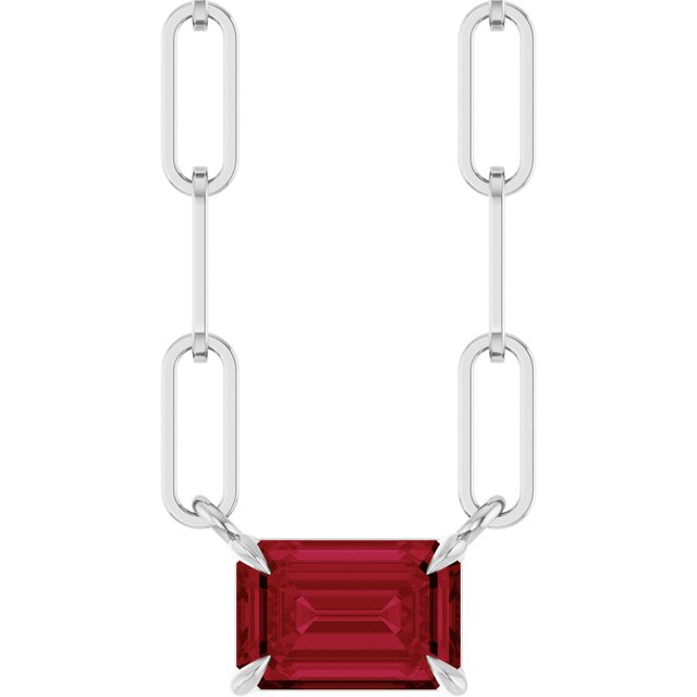 Sterling Silver 6x4 mm Lab-Grown Ruby Solitaire 16" Necklace