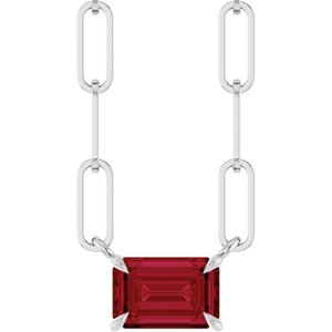 Sterling Silver 6x4 mm Lab-Grown Ruby Solitaire 16" Necklace