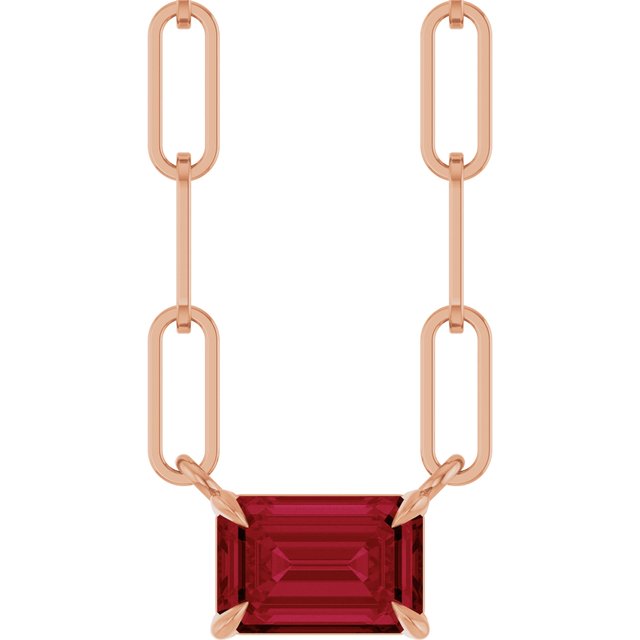 14K Rose 6x4 mm Lab-Grown Ruby Solitaire 16" Necklace