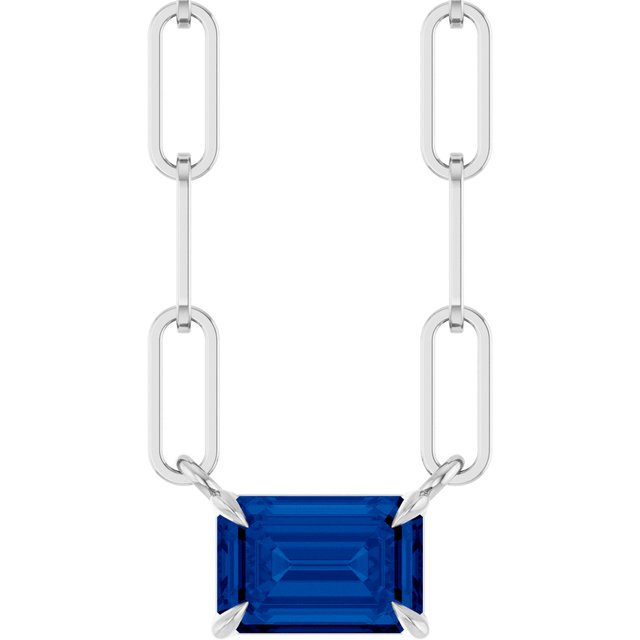 Sterling Silver 6x4 mm Lab-Grown Blue Sapphire Solitaire 16" Necklace