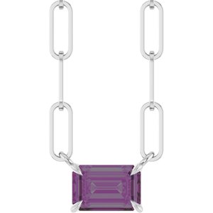 14K White 6x4 mm Lab-Grown Alexandrite Solitaire 18" Necklace