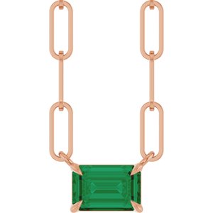 14K Rose 6x4 mm Lab-Grown Emerald Solitaire 18" Necklace