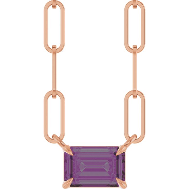 14K Rose 6x4 mm Lab-Grown Alexandrite Solitaire 16" Necklace