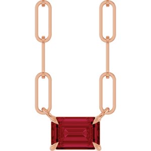 14K Rose 6x4 mm Lab-Grown Ruby Solitaire 16" Necklace