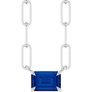 Sterling Silver 6x4 mm Lab-Grown Blue Sapphire Solitaire 18" Necklace