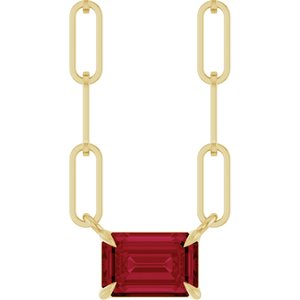 14K Yellow 6x4 mm Lab-Grown Ruby Solitaire 16" Necklace