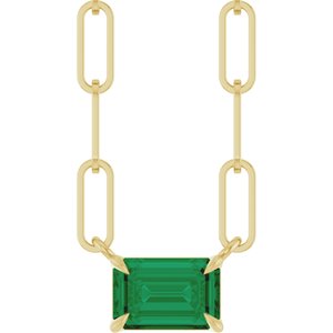 14K Yellow 6x4 mm Lab-Grown Emerald Solitaire 18" Necklace