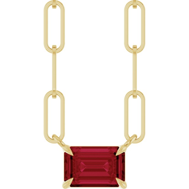 14K Yellow 6x4 mm Lab-Grown Ruby Solitaire 16" Necklace