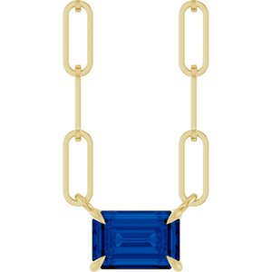 14K Yellow 6x4 mm Lab-Grown Blue Sapphire Solitaire 18" Necklace