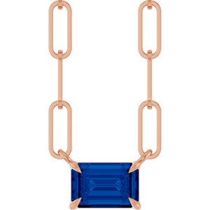 14K Rose 6x4 mm Lab-Grown Blue Sapphire Solitaire 18" Necklace