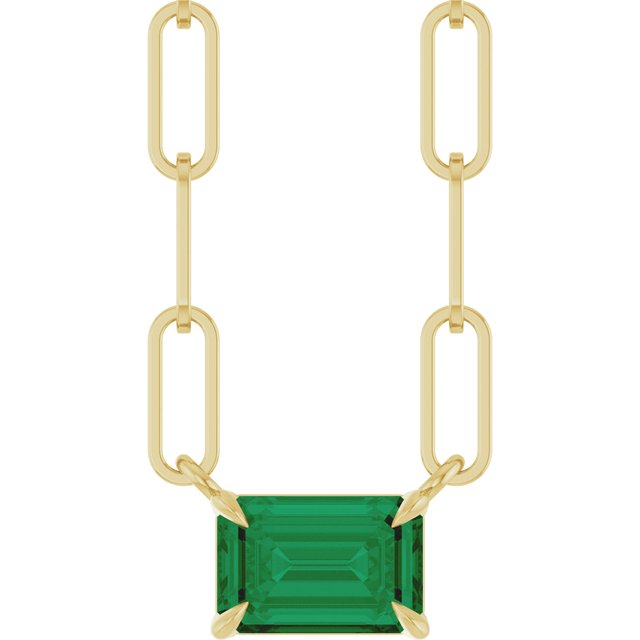 14K Yellow 6x4 mm Lab-Grown Emerald Solitaire 16" Necklace