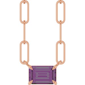 14K Rose 6x4 mm Lab-Grown Alexandrite Solitaire 16" Necklace