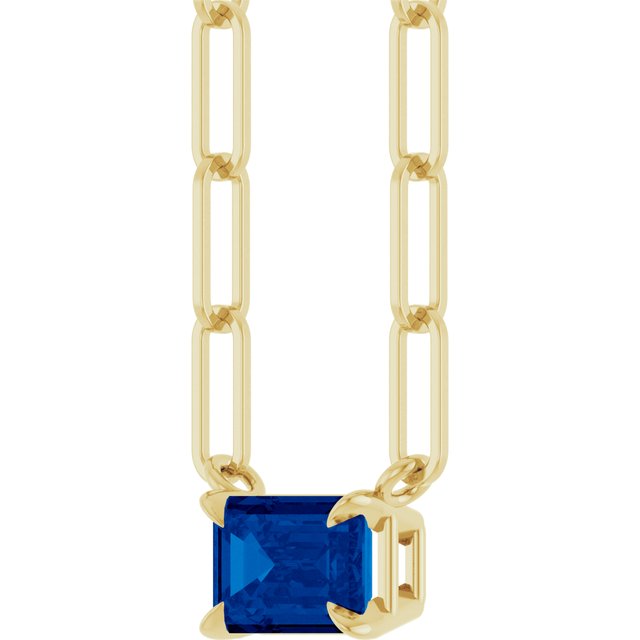 14K Yellow 6x4 mm Lab-Grown Blue Sapphire Solitaire 18" Necklace
