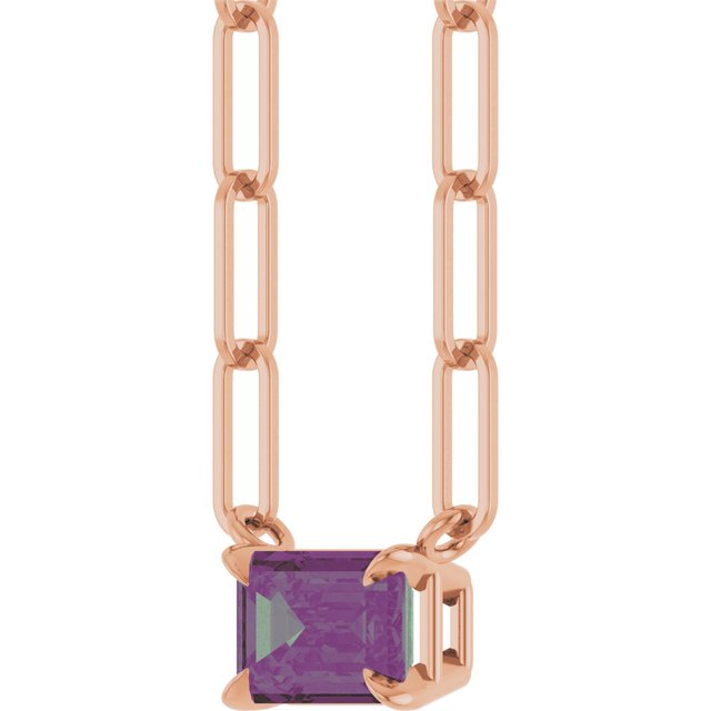 14K Rose 6x4 mm Lab-Grown Alexandrite Solitaire 16" Necklace
