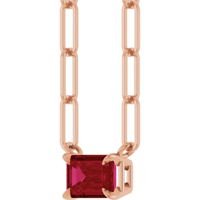 14K Rose 6x4 mm Lab-Grown Ruby Solitaire 16" Necklace