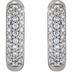 14K White 1/4 CTW Lab-Grown Diamond 12 mm Hinged Hoop Earrings