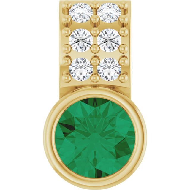 14K Yellow Lab-Grown Emerald & .04 CTW Natural Diamond Pendant