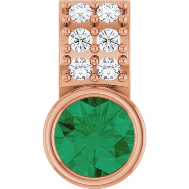 14K Rose Lab-Grown Emerald & .04 CTW Natural Diamond Pendant