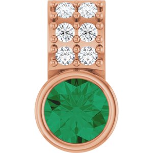 14K Rose Lab-Grown Emerald & .04 CTW Natural Diamond Pendant