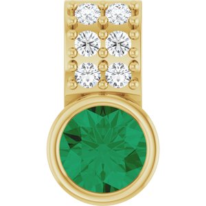 14K Yellow Lab-Grown Emerald & .04 CTW Natural Diamond Pendant