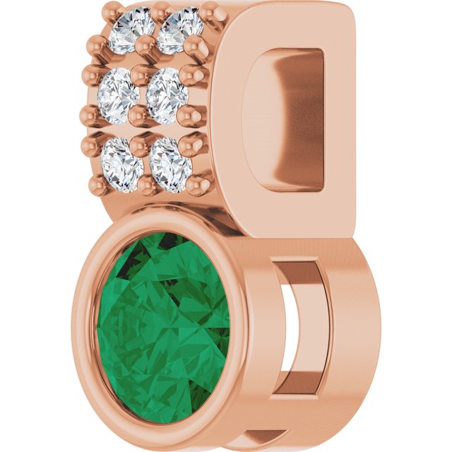 14K Rose Lab-Grown Emerald & .04 CTW Natural Diamond Pendant