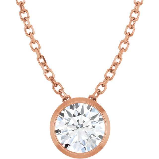 14K Rose 1/2 CT Lab-Grown Diamond Bezel-Set 16-18" Necklace