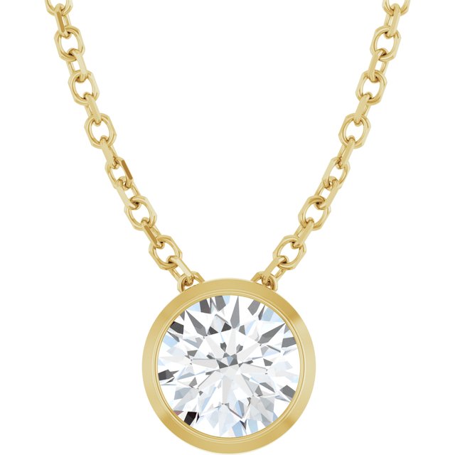 14K Yellow 1/2 CT Lab-Grown Diamond Bezel-Set 16-18" Necklace