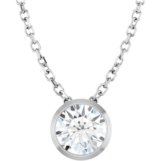 14K White 1/2 CT Lab-Grown Diamond Bezel-Set 16-18" Necklace