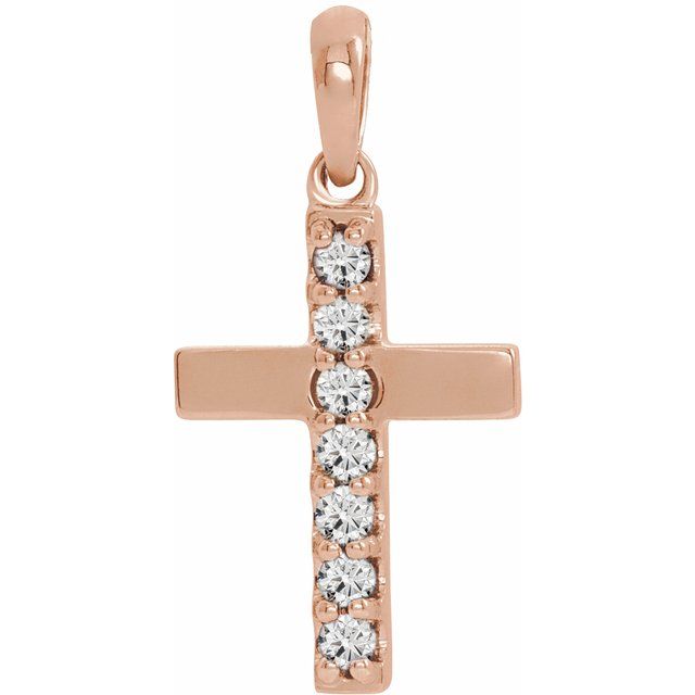 14K Rose Lab-Grown Diamond Cross Pendant