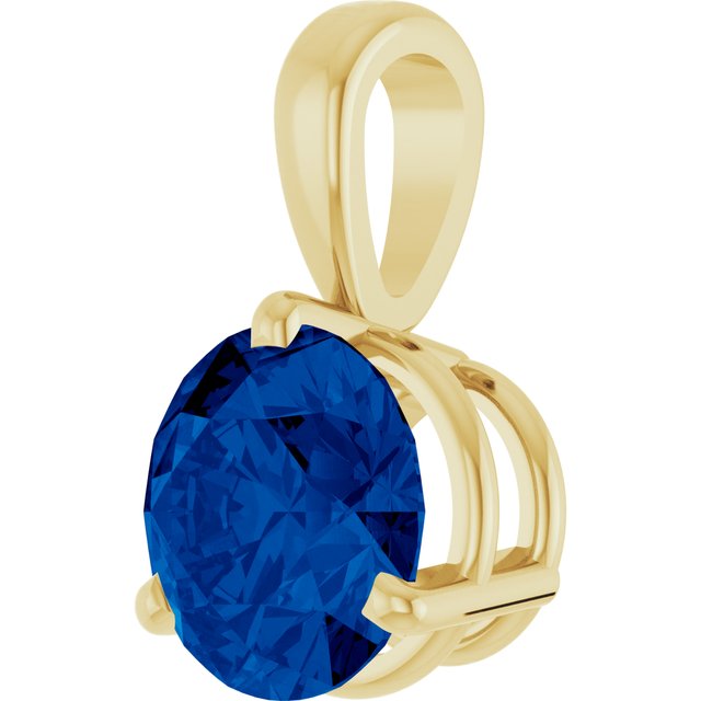 14K Yellow Lab-Grown Blue Sapphire Pendant