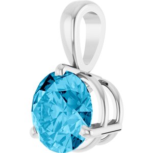 14K White Lab-Grown Aqua Sapphire Pendant