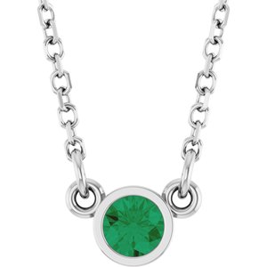 14K White Lab-Grown Emerald Solitaire 16" Necklace
