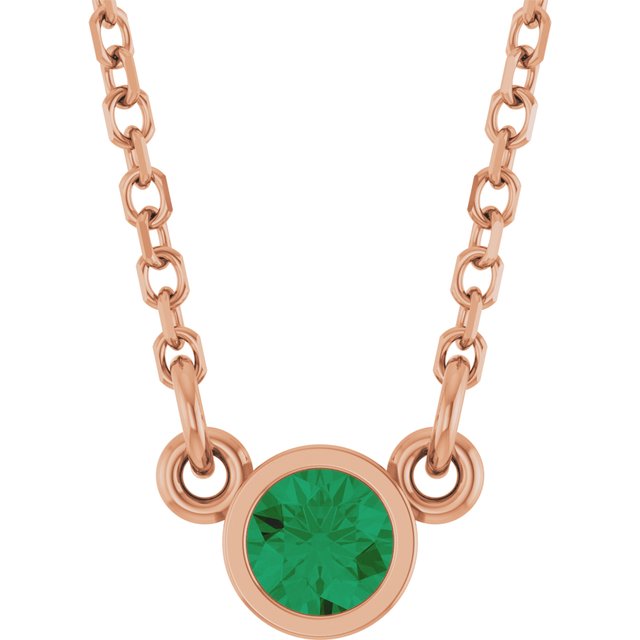 14K Rose Lab-Grown Emerald Solitaire 16" Necklace