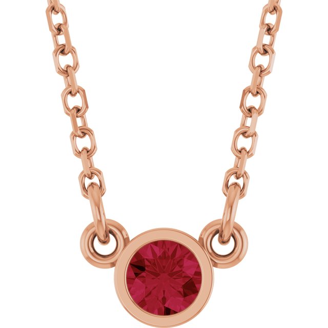 14K Rose Lab-Grown Ruby Solitaire 16" Necklace