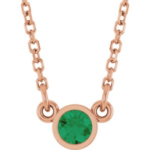 14K Rose Lab-Grown Emerald Solitaire 16" Necklace