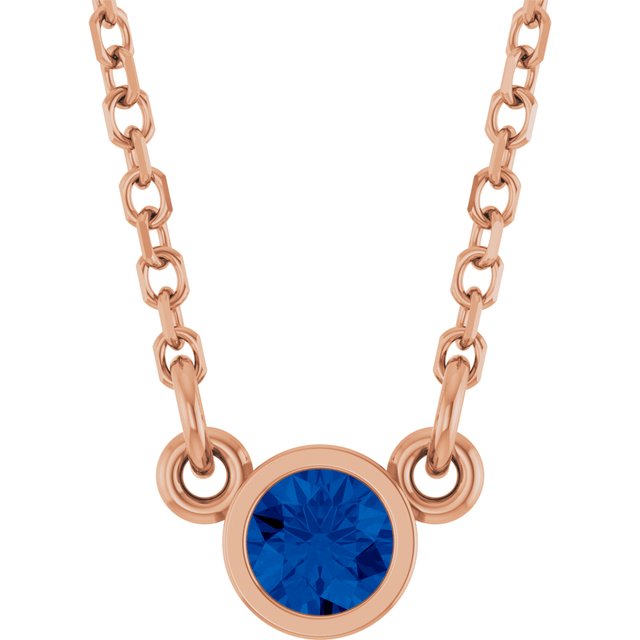 14K Rose Lab-Grown Blue Sapphire Solitaire 16" Necklace