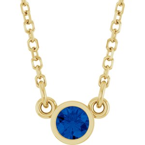 14K Yellow Lab-Grown Blue Sapphire Solitaire 16" Necklace