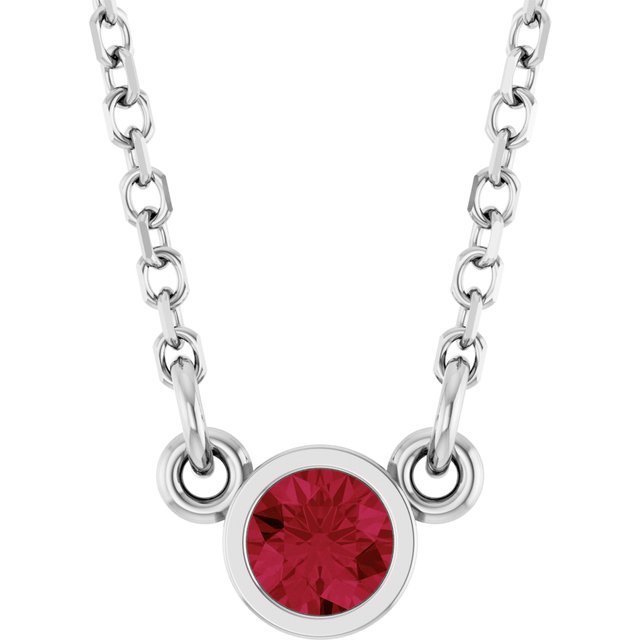 Platinum Lab-Grown Ruby Solitaire 16" Necklace