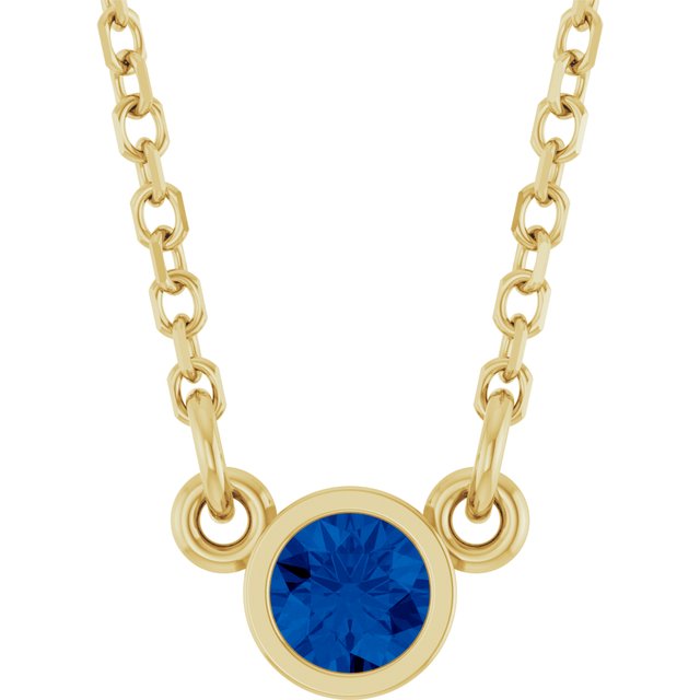 14K Yellow Lab-Grown Blue Sapphire Solitaire 16" Necklace