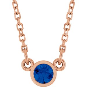 14K Rose Lab-Grown Blue Sapphire Solitaire 16" Necklace