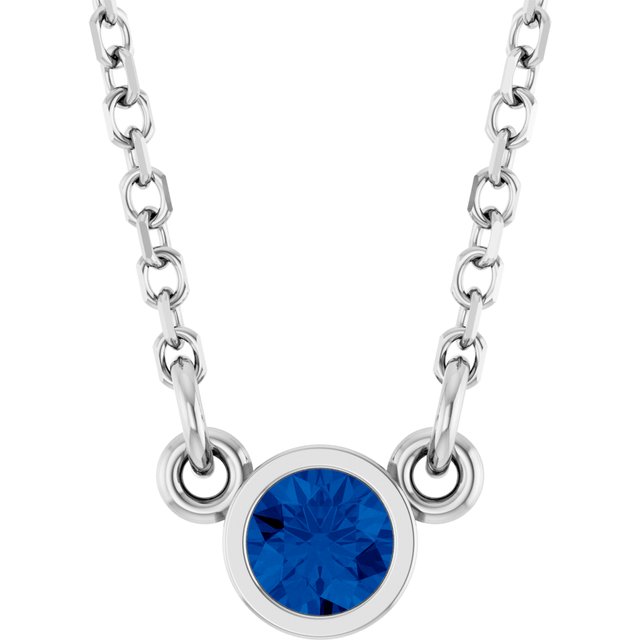 Platinum Lab-Grown Blue Sapphire Solitaire 16" Necklace