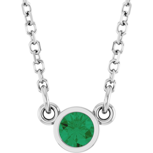 Platinum Lab-Grown Emerald Solitaire 16" Necklace