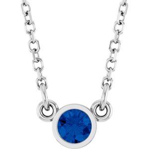 14K White Lab-Grown Blue Sapphire Solitaire 16" Necklace